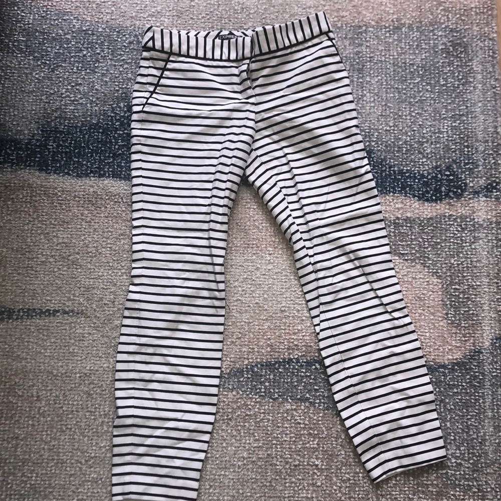 Black and White Striped Crop Dress Pants